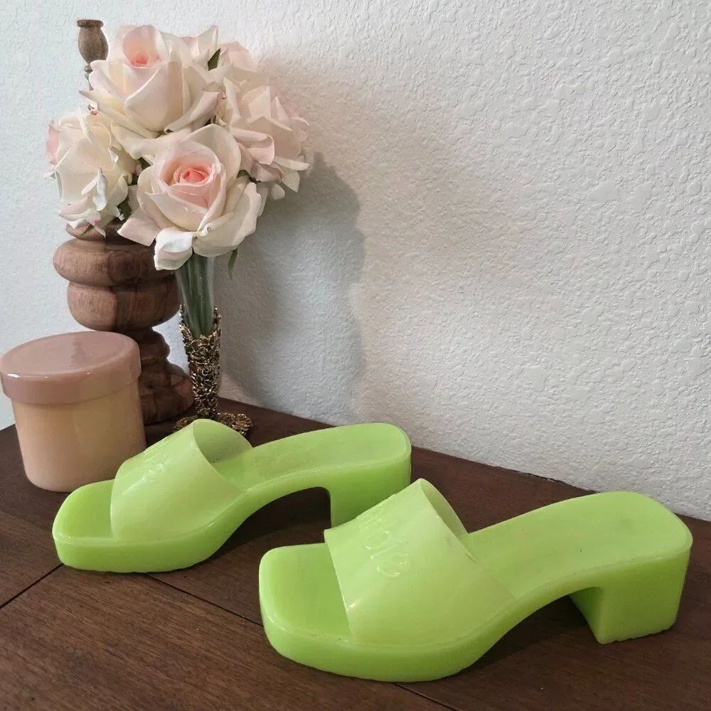 Barbie Neon Green Rubber Mules with Platform Sole Sz 7